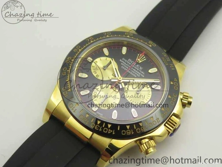 0522 Chic Daytona 116518LN YG JH Best Black Gold Dial On Rubber Strap A4130 (Free XS Rubber ) 3458